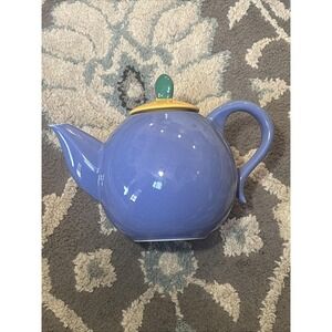 Vintage Lindt-Stymeist COLORWAYS Round Small Teapot Blue Yellow NOS Tea Kettle